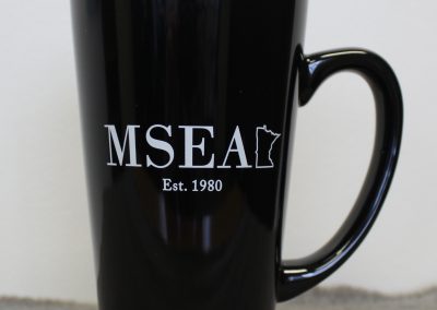 Tall Black Coffee Mug with white MSEA logo